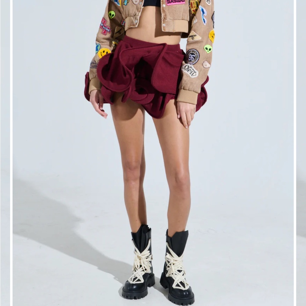 Burgundy Ruffle Skirt - Picture 2 of 7